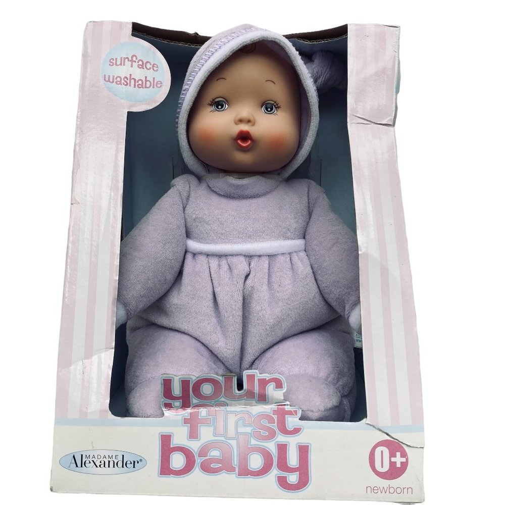Madame Alexander My First Newborn Baby Doll Soft Fabric Body Lavender NWT - Picture 2 of 15